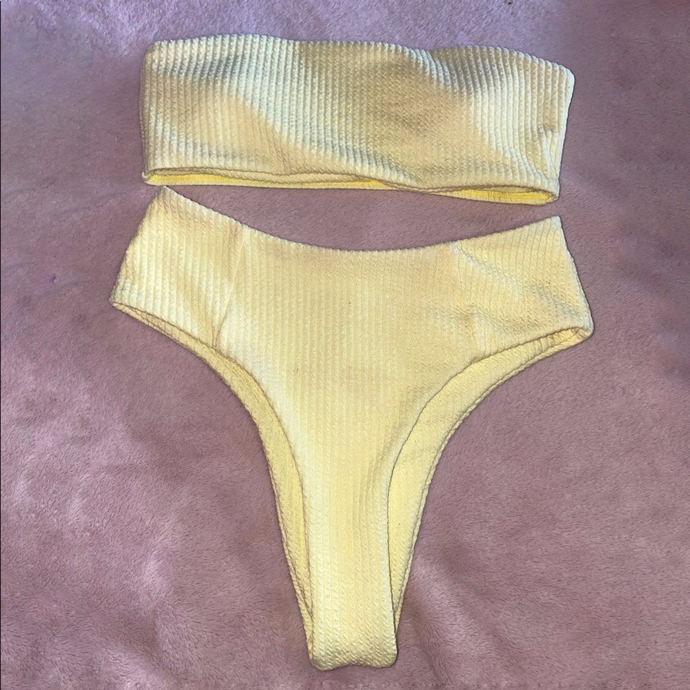 SHEIN Textured High Wasted Yellow Bikini in size Medium